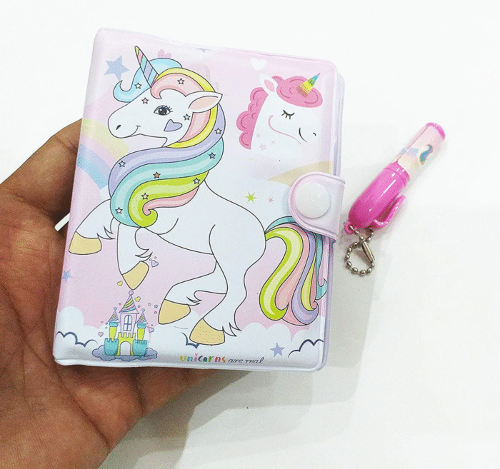 Cute Mini Unicorn Design Pocket Diary with Pen for Kids (Random Colour)