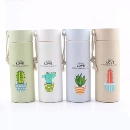 Cactus love Print Glass Water Bottle with Foodgrade Silicone Plastic