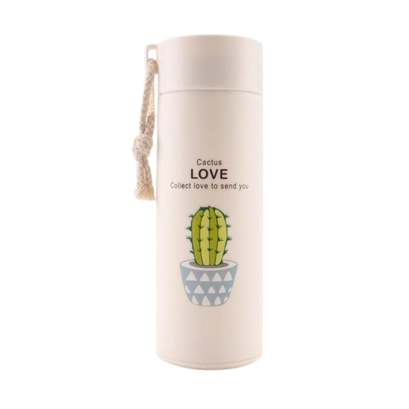Cactus love Print Glass Water Bottle with Foodgrade Silicone Plastic