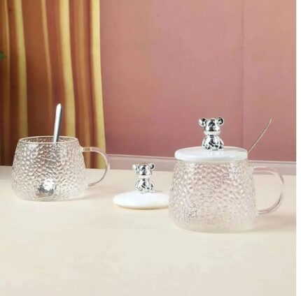 Teddy Glass Cup with Spoon