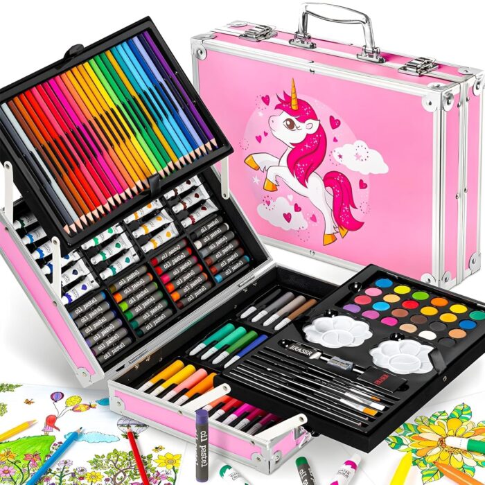 Unicorn Drawing Kit (145pc) - Markers, Crayons, H&B Pencils, Case