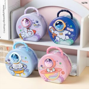 Astronaut Design Tin Box Piggy Bank - Password Protected (Pack of 1)