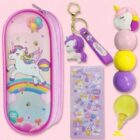 Dancing Unicorn pouch with highlighter & keychain , stickers