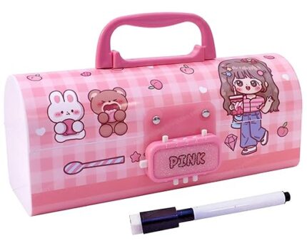 Girly Pink Pencil Box with Code Lock – Large Capacity Multi-Layer Pen Case with Secret Compartment