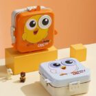 Kids 3-Compartment Stainless Steel Lunch Box with Chicken Cartoon Design & Spoon – Leakproof, BPA-Free