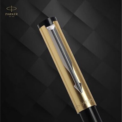 Parker Beta Premium Fountain Pen Refillable Chrome Trim Gold with Free Ink Cartridge (1 Count Ink – Blue)