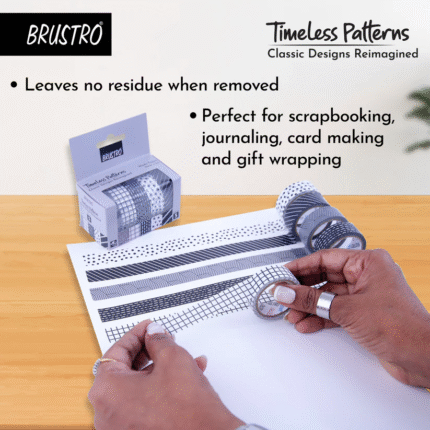 Brustro Timeless Patterns Washi Tape Set of 5 – 15mm x 5mtr