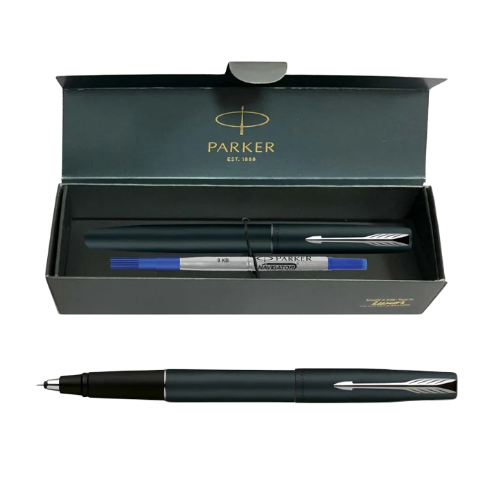 Parker Frontier Matte Black Chrome Trim Roller Ball Pen