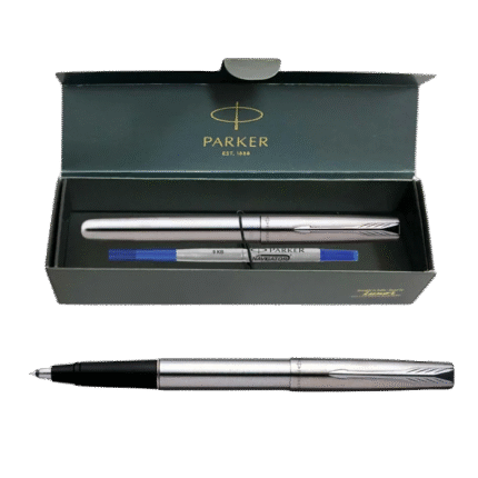Parker Frontier Stainless Steel Chrom Trim Roller Ball Pen Refillable (Pack of 1, Ink – Blue)