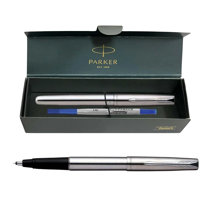 Parker Frontier Stainless Steel Chrom Trim Roller Ball Pen Refillable (Pack of 1, Ink – Blue)
