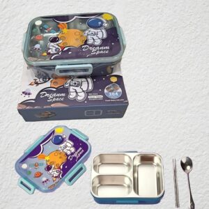 Space Lunch Box 750ml | 3 Compartment SUS304 Stainless Steel Tiffin for Kids | Leak-Proof School Lunch Container