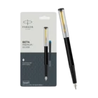 Parker Beta Premium Fountain Pen Refillable Chrome Trim Gold with Free Ink Cartridge (1 Count Ink – Blue)
