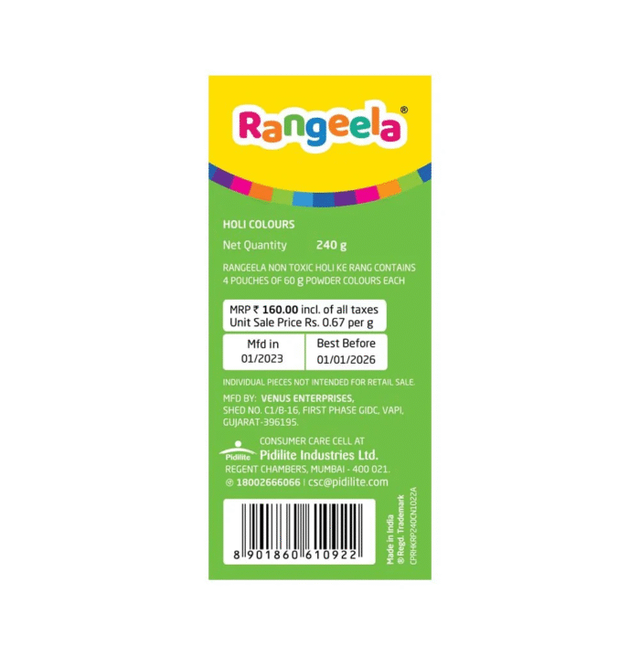 Pidilite Rangeela Holi Ke Rang 4 Shades Herbal Gulal