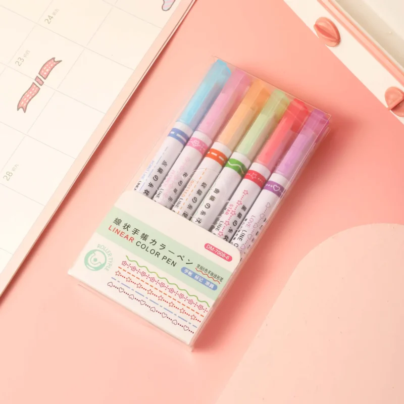 6-in-1 Designer Pattern Roller Linear Color Pen-