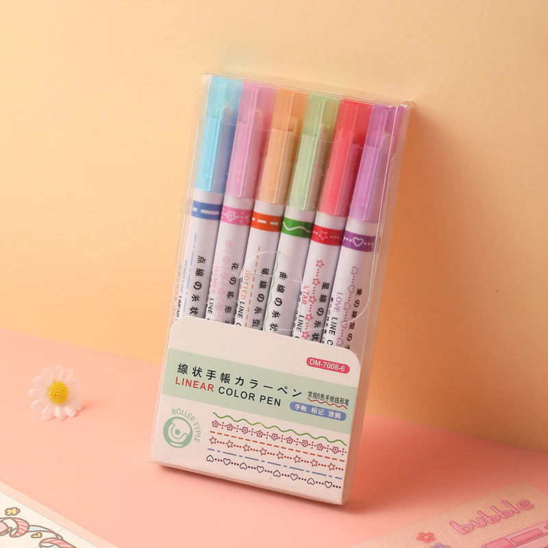 6-in-1 Designer Pattern Roller Linear Color Pen-