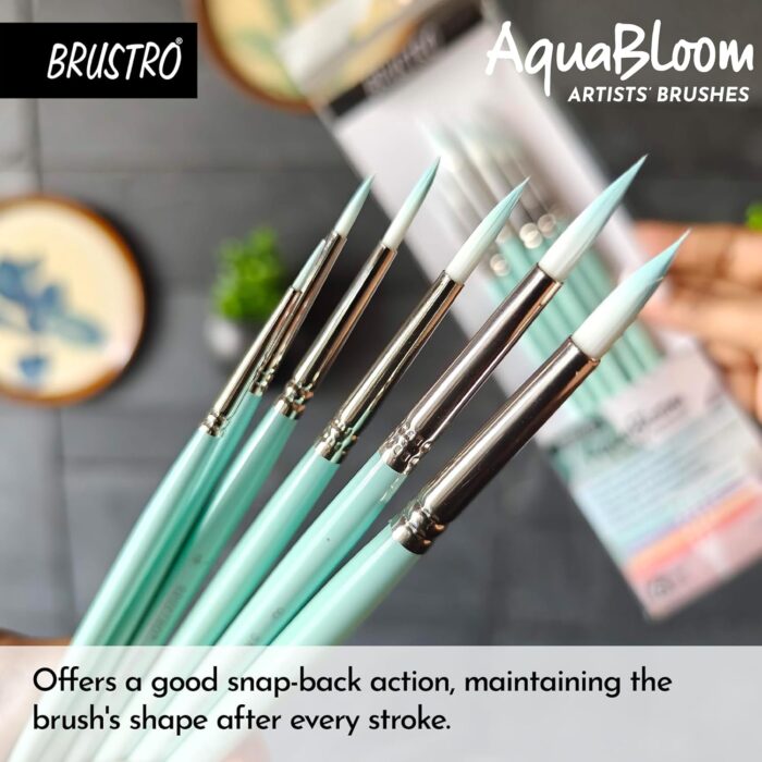 BRUSTRO AquaBloom Artist’s Paint Brushes | Round | Set of 6 – Sizes (0, 2, 4, 6, 8, 10)