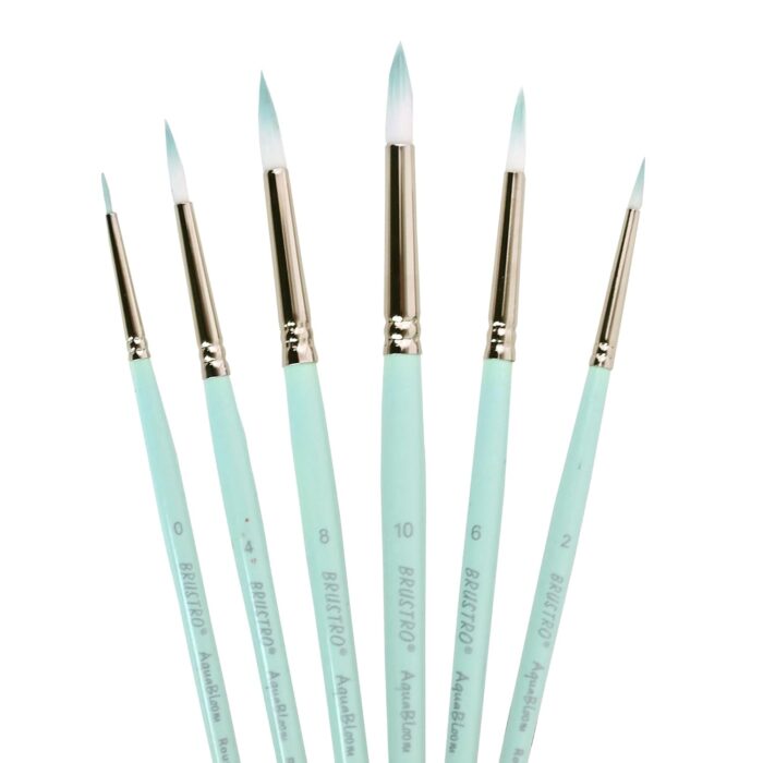 BRUSTRO AquaBloom Artist’s Paint Brushes | Round | Set of 6 – Sizes (0, 2, 4, 6, 8, 10)