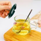 Golden Crown Shape Mug Tea-Coffee Mug Glass Cup with Handle, Stainless Steel Spoon