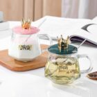 Golden Crown Shape Mug Tea-Coffee Mug Glass Cup with Handle, Stainless Steel Spoon