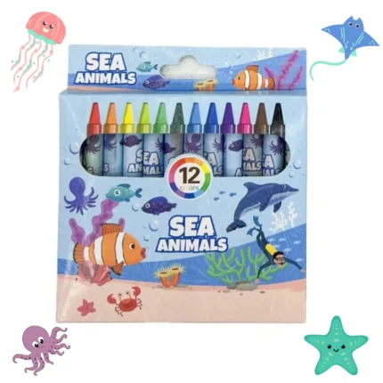 Sea Animals Theme Wax Crayons Set for Kids – 12 Shades (Multicolor)