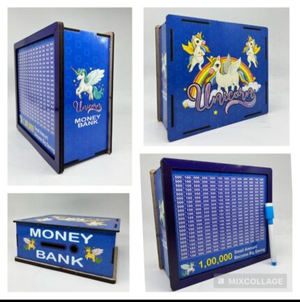 Unicorn Wooden Piggy Bank Money Box 1,00,000 Goal Tracker