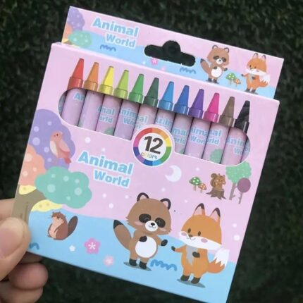 Animal World Theme Wax Crayons Set for Kids – 12 Shades (Multicolor)