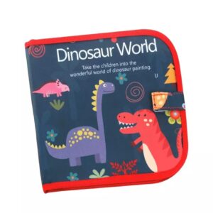 Dinosaur Erasable Doodle Book – Reusable Portable Soft Chalk Drawing Board for Kids | DIY Coloring & Painting Blackboard with 12 Color Chalks + 2 Wet Wipes