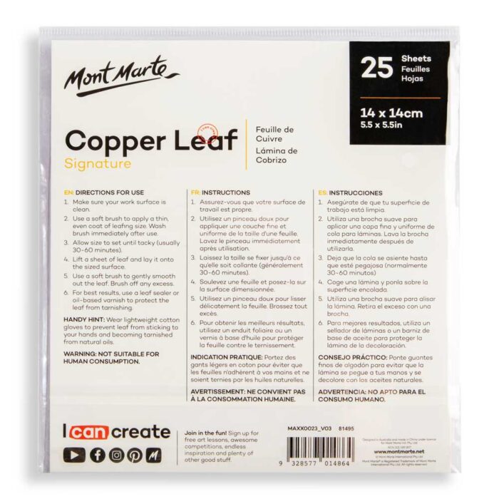 Mont Marte Imitation Copper Leaf Signature 14cm x 14cm (5.5in) 25-Sheets