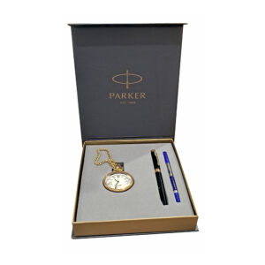 Parker Aster Lacque Black GT Rollerball Pen with Pocket Watch (Free)