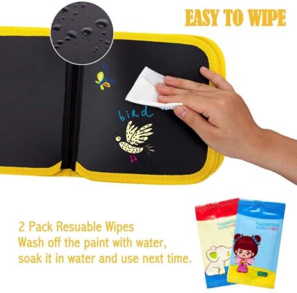Pippa Pig Erasable Doodle Book – Reusable Portable Soft Chalk Drawing Board for Kids | DIY Coloring & Painting Blackboard with 12 Color Chalks + 2 Wet Wipes