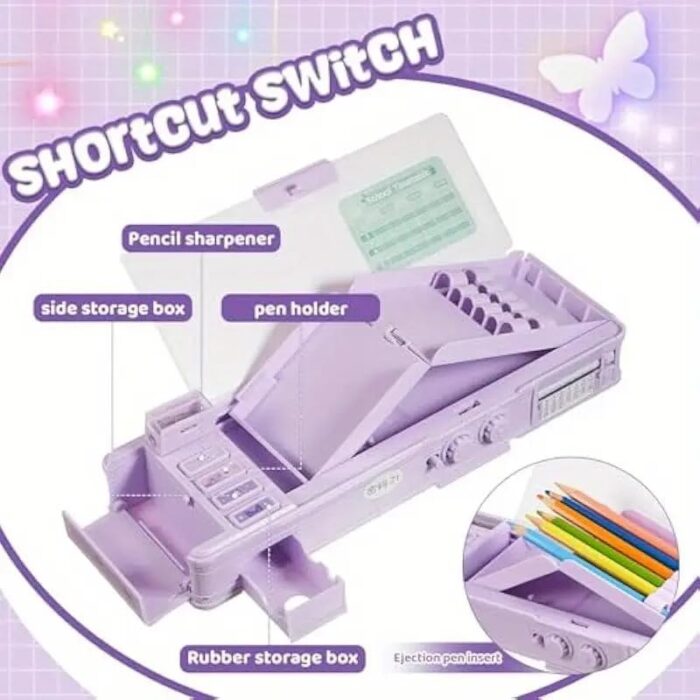 Multifunctional Pencil Case Organizer with Password Lock, Built-in Sharpener, Timetable & Whiteboard