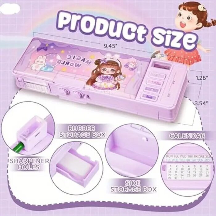 Multifunctional Pencil Case Organizer with Password Lock, Built-in Sharpener, Timetable & Whiteboard