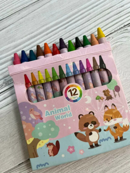 Animal World Theme Wax Crayons Set for Kids – 12 Shades (Multicolor)