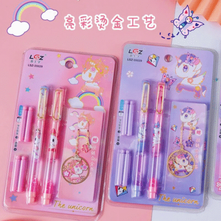 Unicorn Fountain Pen for Kids – Cute Fine Nib Ink Pen Set with 2 Pens & 4 Refills
