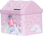 Unicorn House-Shaped Metal Coin Bank for Kids – Cute Piggy Bank with Lock & Key