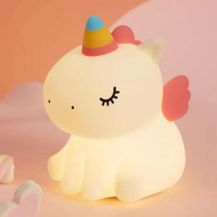 Unicorn Silicone Night Light for Kids – Soft LED Rechargeable Bedside Lamp with Colorful Horn, Touch-Control Night Lamp for Baby Room, Nursery, Girls’ Bedroom & Gift