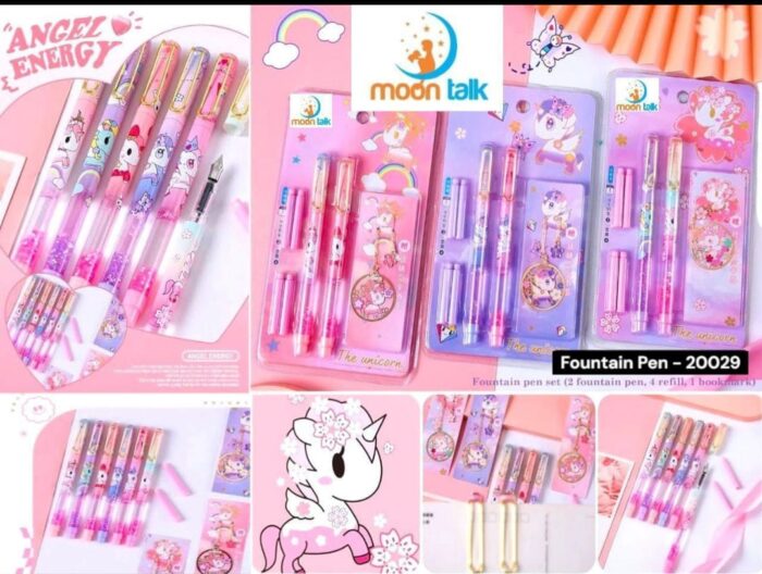 Unicorn Fountain Pen for Kids – Cute Fine Nib Ink Pen Set with 2 Pens & 4 Refills