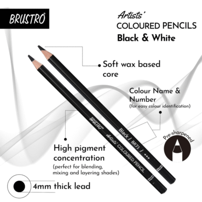 Brustro Coloured Pencils Black and White Set of 6