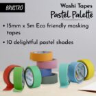 BRUSTRO Washi Masking Tapes Pastel Palette Solids Shade 15 mm X 5 mtrs (Set of 10)
