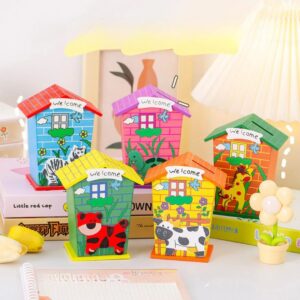Wooden Animal Theme House Piggy Bank