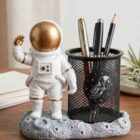 Astronaut Theme Pen Stand with Metal Mesh Holder – Cute Desk Organizer for Kids & Office