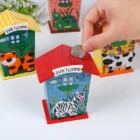 Wooden Animal Theme House Piggy Bank