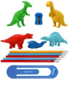 Dinosaur Stationery Set – HB Pencils, Dino Erasers, Sharpener & Ruler Bookmark | Return Gift for Kids