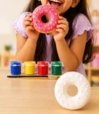 DIY Paint Your Own Food Shapes Kit for Kids Donuts, with 3 Non-Toxic Paint Colours and Paintbrush